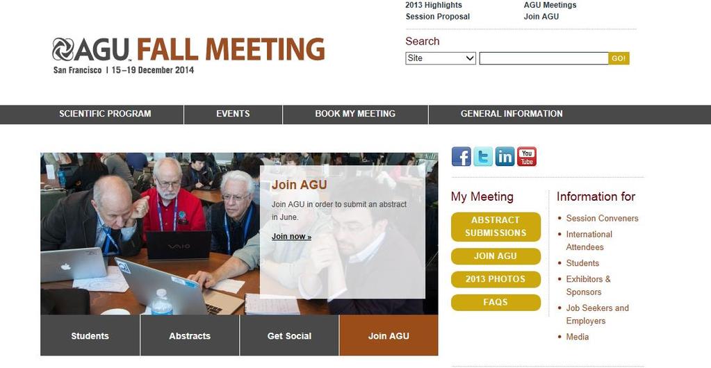 Accessing the Abstract Submission Site Access the 2014 AGU Fall Meeting abstract submission site and guidelines on the Scientific Program