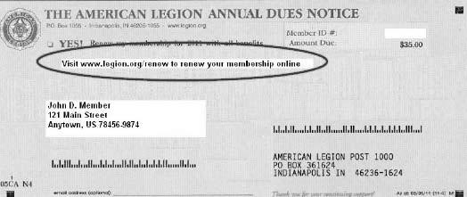 New Member Card ONLINE RENEWALS Beginning in July 1, 2011 members of The American Legion have had the option to renew their membership and pay their dues online for the current membership year at www.
