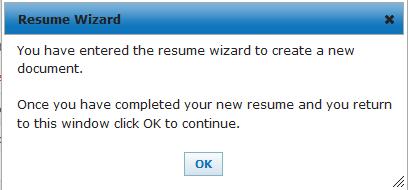 Click on Use Resumé Wizard to open up the Resumé Wizard tool in a separate browser.