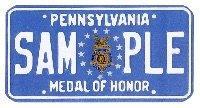 Medal of Honor This registration plate has 13 white stars and white lettering on a light blue background. Recipients of the Medal of Honor are entitled to receive this registration plate.