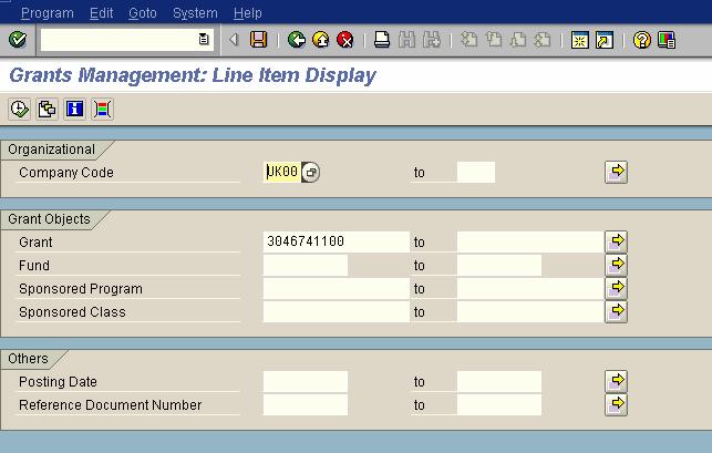 S_PLN_16000269 Grants Management: Line Item Display On the Grants Management: Line Item Display report you can view a budget transfer and also see cash receipts.