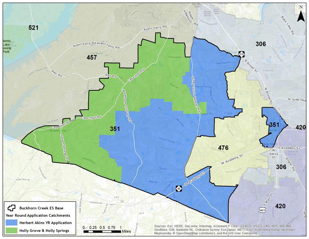 Year Round Application Areas for Buckhorn Creek Elementary Area in GREEN will apply to both Holly Grove