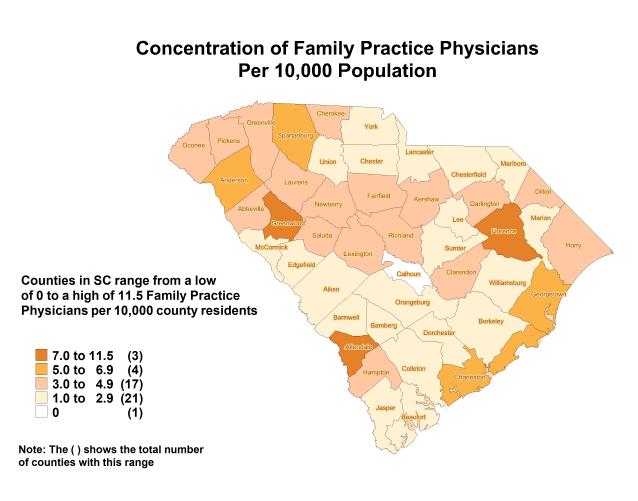 Relative to population, physicians aren t evenly distributed South Carolina Office for Healthcare Workforce. (2016).