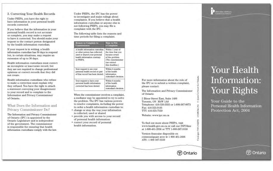 Appendix C Brochure for Clients on their Health Information Rights from the
