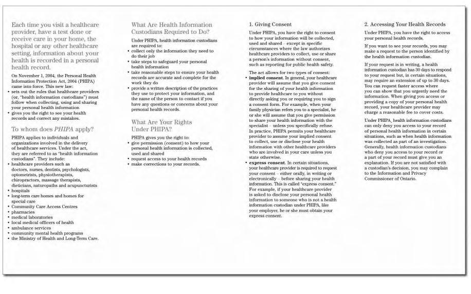 Appendix C Brochure for Clients on their Health Information Rights from the