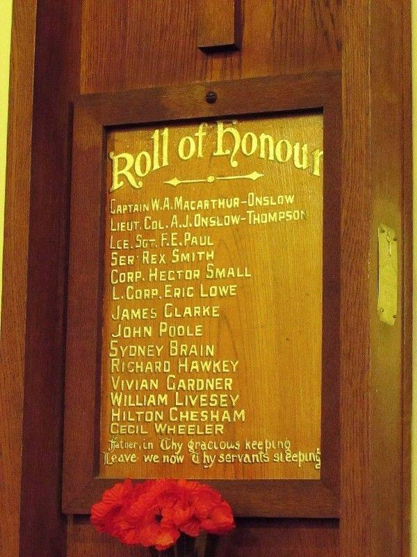 John s Anglican Church Roll of Honour, located inside St.
