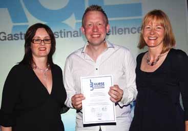 MARK SEPHTON LEAD IBD SPECIALIST NURSE, UNIVERSITY HOSPITAL SOUTH MANCHESTER IBD PATIENT EDUCATION INITIATIVE Mark Sephton (centre) received his award from the Shire Innovation Fund for IBD Nurses