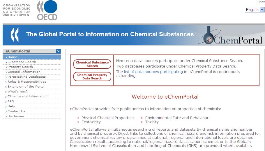 OECD echemportal and registration data Gateway to ECHA Dissemination website where currently