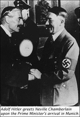 Appeasement 1938- Hitler invades Austria, Sudetenland on Czech border Munich Conference (1938):