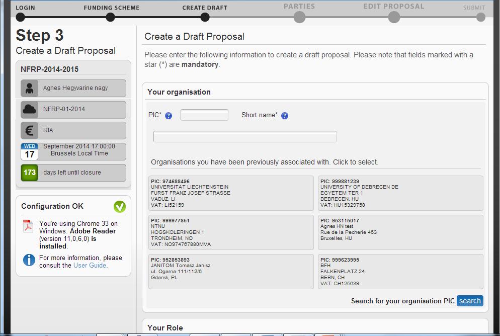Create a draft proposal. Choose the PIC number of the coordinator or search by name.