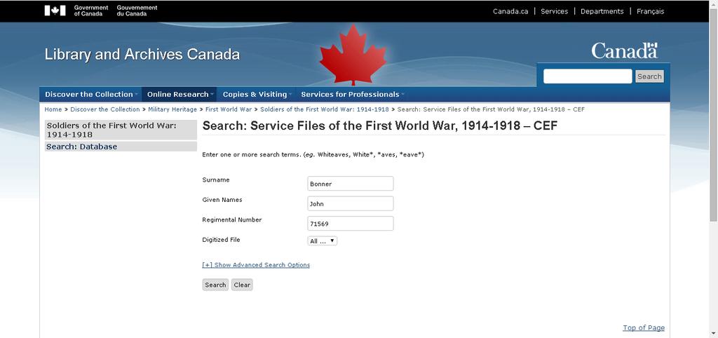 This page appears next and allows you to type in your ancestor s