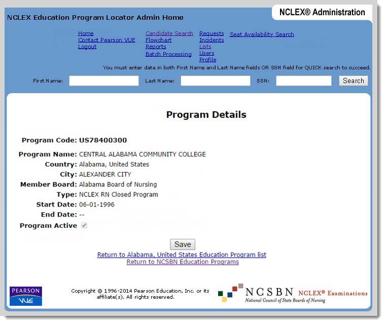 The Program Details page is displayed.