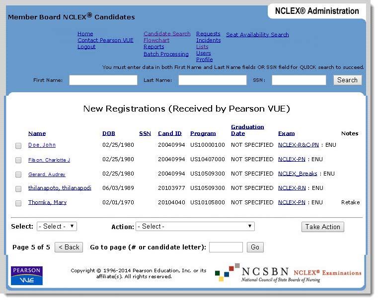 The New Registrations page is displayed. It lists all new registrations in your jurisdiction.