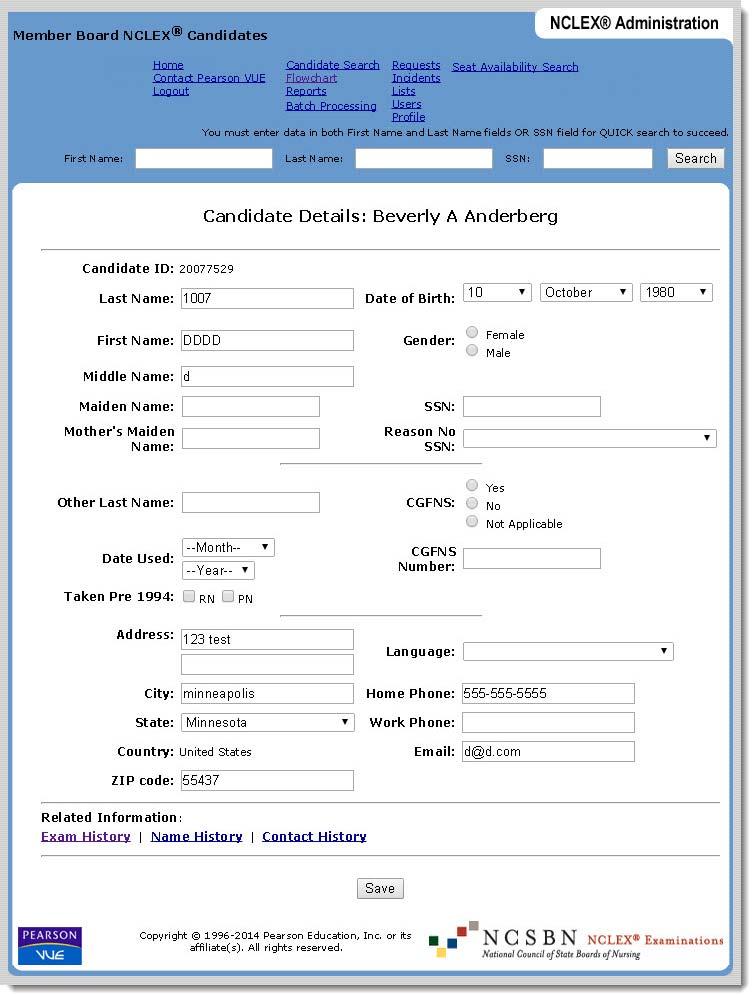 Viewing and editing candidate details The Candidate Details page displays name and demographic information.
