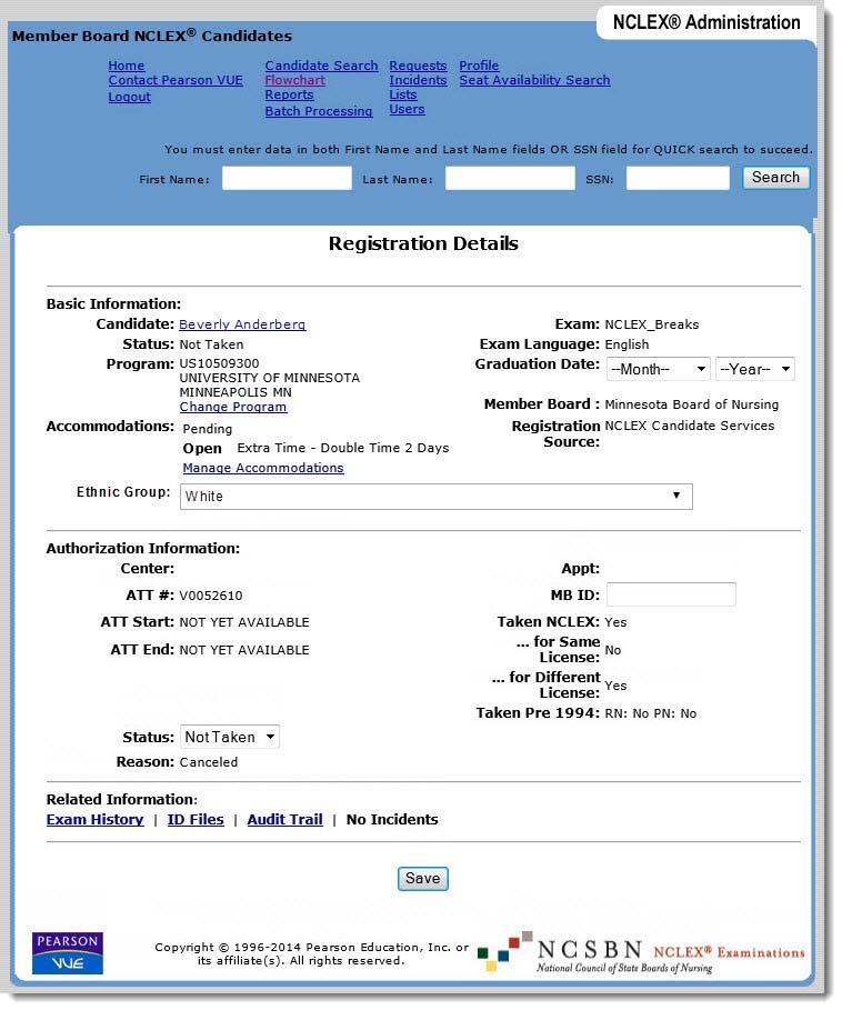 The Registration Details page is displayed. Accommodations-related fields are described below.