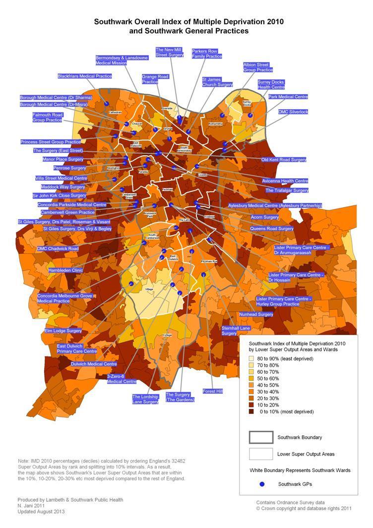 Table 1: Map of Southwark GP practices