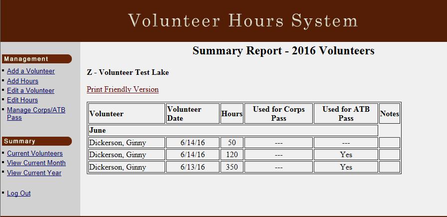 3. 2. 1. 1. Click on View Current Year for an summary report of your volunteers activities during this calendar year. 2. This report includes date served, hours