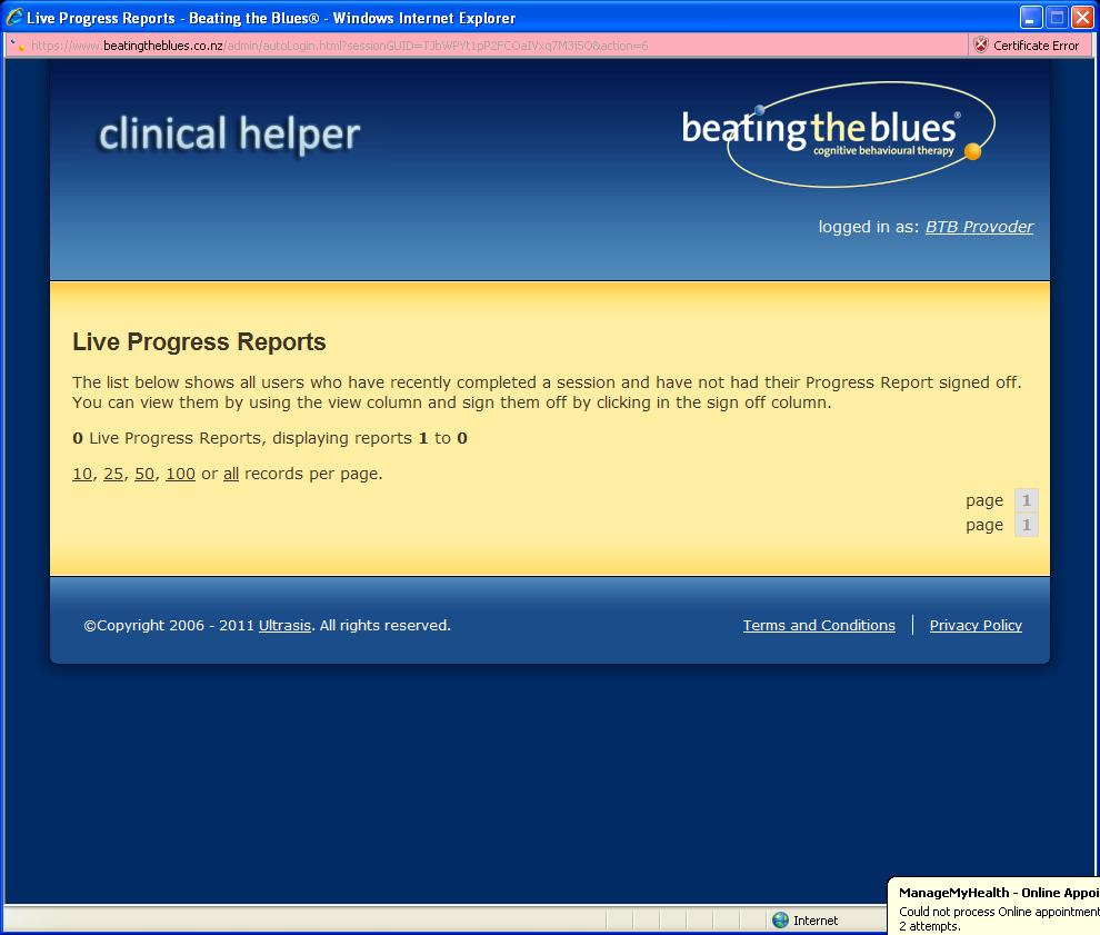 Signing Off Patient Progress Reports All Progress Reports need to be signed off by a health provider. Until they have been actively signed off they are kept in the Live Progress Reports Screen.