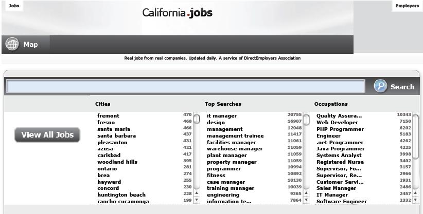 specific California cities and industries: From there, a user can select the city of