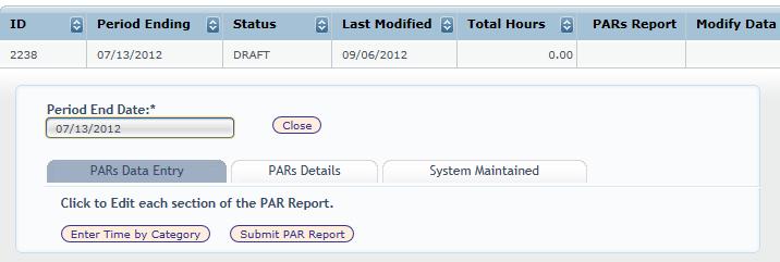 However only Submitted PARs can generate a PARs report. Click on Edit to alter an existing Draft or Rejected PARs.