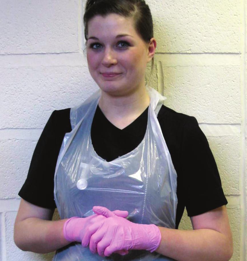 Wear rubber gloves to protect your hands, and plastic aprons to protect