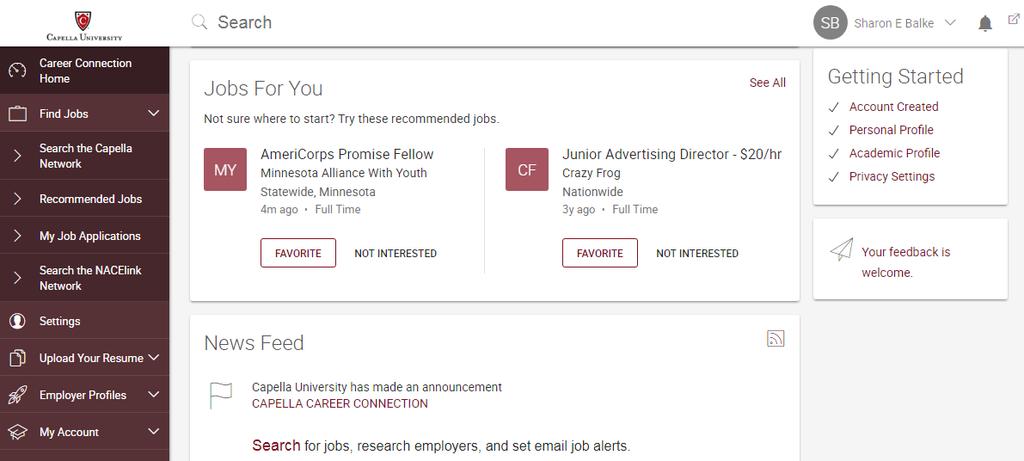 ADDITIONAL FEATURES Search NACElink Extended Network Jobs In addition to the Capella Network, which is made up of jobs posted specifically with Capella, you