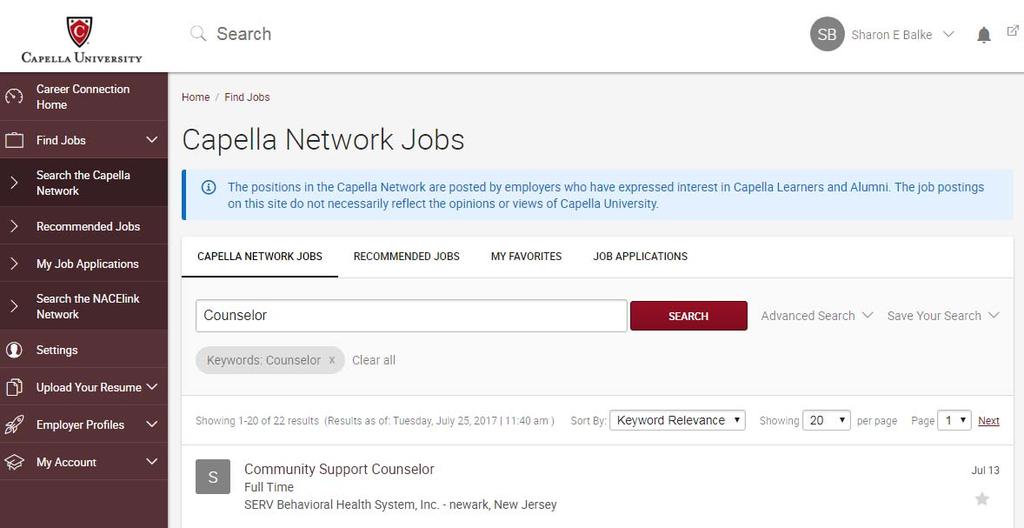 Designate a Capella Network Job as a Favorite Designating a job as a Favorite can help you find it more easily because it will be displayed in your list of favorite jobs.. Click on the Find Jobs tab.
