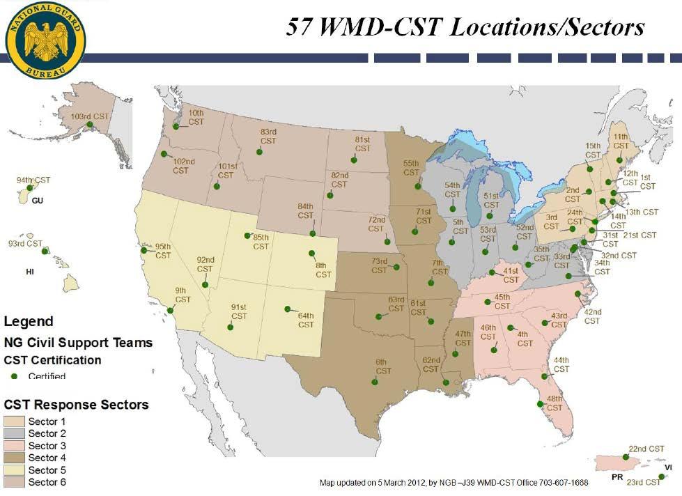 APPENDIX G WMD-CST LOCATIONS IN THE UNITED STATES Source: Colonel Heinrich Reyes, CBRN Response Enterprise