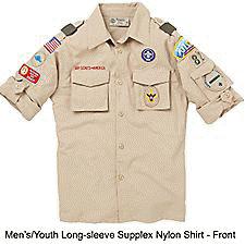 What are the required uniforms? Class A Uniform Tan, button down shirt with patches o Shirt should be buttoned whether a neckerchief is worn or not and should ALWAYS be tucked in.