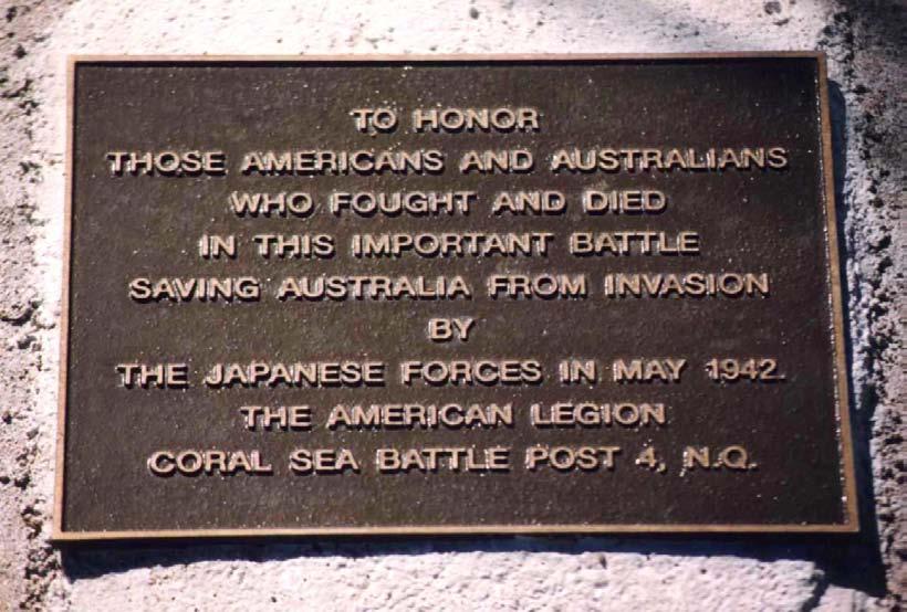 Figure 4.1 Plaque at the Coral Sea Battle Memorial Park, Cardwell, QLD. 154 In Cardwell, Queensland, the Coral Sea Battle Memorial Park was opened in 1984.