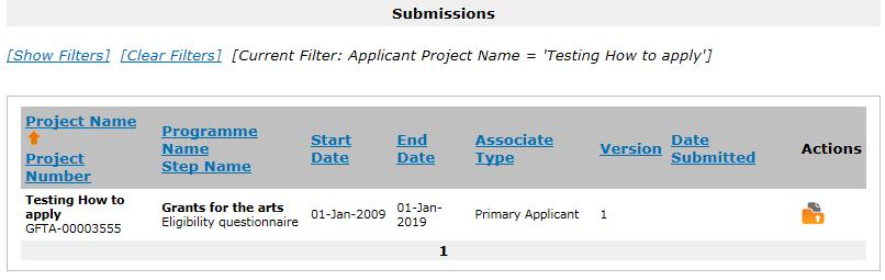 Finding your eligibility quiz if you don t complete it immediately The Submissions screen If you don t complete your Eligibility questionnaire immediately or you are logged out by the system at any