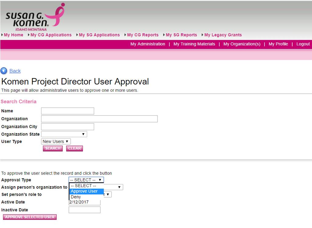 6. Select Approve User in the Approval Type drop-down