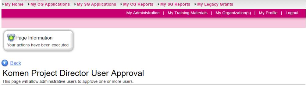 Click on Approve Selected User to finish approving the new user GeMS request Click on Approve Selected