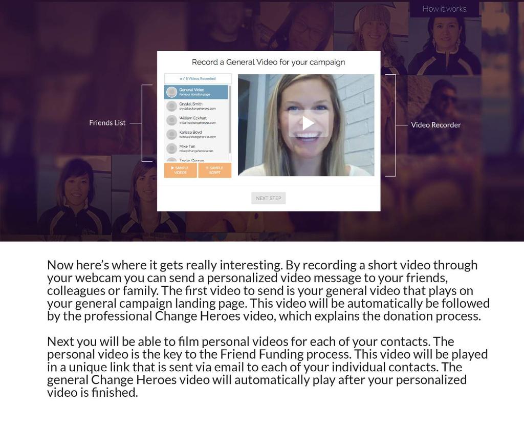 Now here s where it gets really interesting. By recording a short video through your webcam you can send a personalized video message to your friends, colleagues or family.