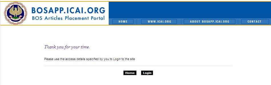 II. Interviews 1. Log on to http://bosapp.icai.org 2. In the Home page, click on New User Registration under CA Firm. On clicking the following screen appears 3.