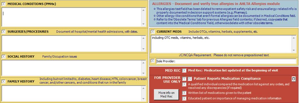 History of Present Illness/PFSH Tab The Cardiovascular CPG AIM form is set up so that you can see all of the most important details about the patient in one place, right on the front tab.
