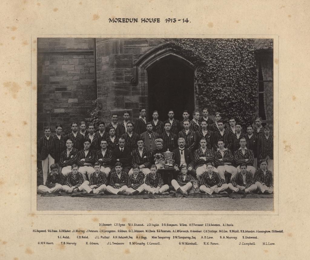C D Reid is on the second row, second from the left. Moredun House, Fettes. 1913-14.