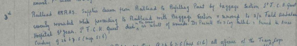 3 RD JUNE 1917 The war diary for the headquarters of the 61st Divisional Train (Appendix 3) continues: June 3 rd Railhead ARRAS. Supplies drawn from Railhead to Refilling Point by baggage section.