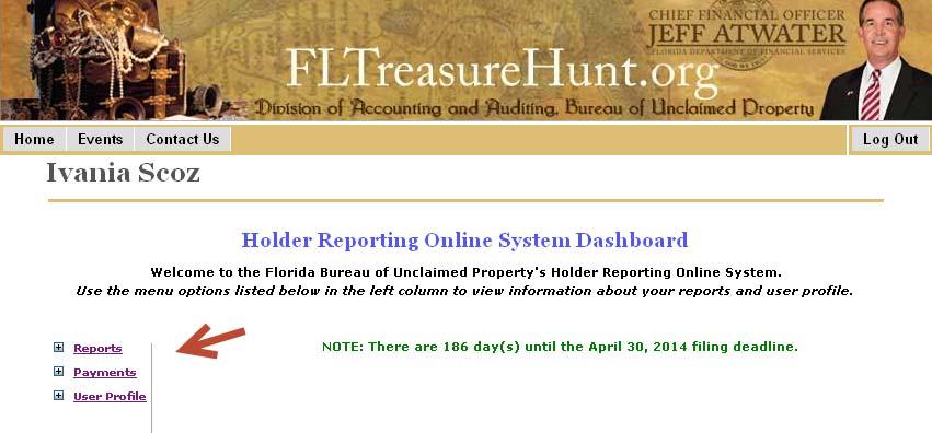 Then you go the Florida Treasure website to import the NAUPA report in their system.