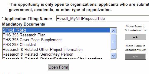Completing the Application Package (Continued) Begin the application by populating the field Application File Name with text.