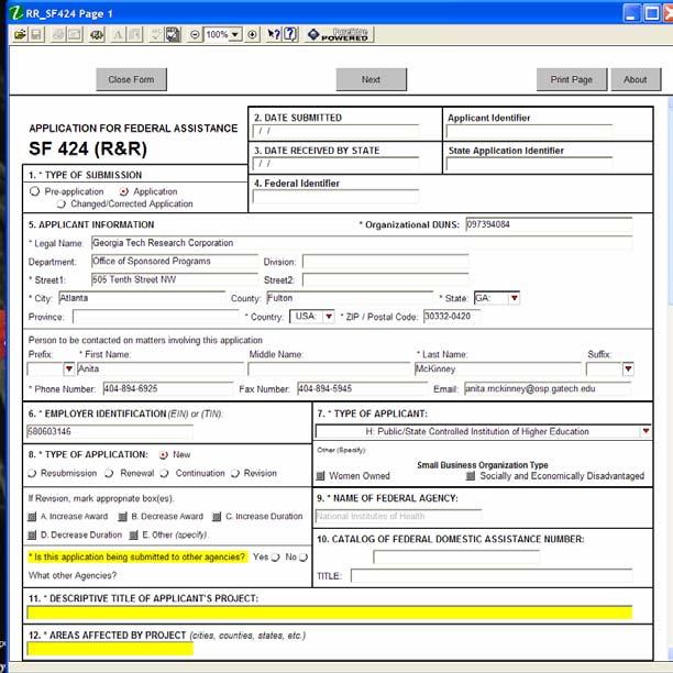 The yellow highlights are the mandatory fields that must be populated in order to complete the form. As you complete the mandatory sections, the yellow highlights will disappear.