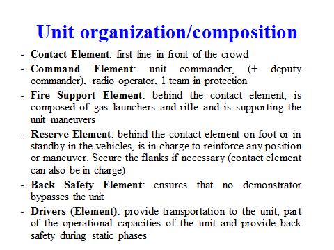 9 Slides 9 and 10 The slides 9 and 10 define the main operational elements of an FPU during public order operations.