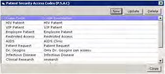 The Chart Access Codes window opens: 4. Enter a name for this code in the Code field (in this case, HIV Patients). 5.