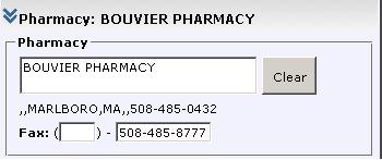 The Pharmacy options display: b. To clear the text in the Pharmacy field, click the Clear button. c. Begin entering text into the Pharmacy field.