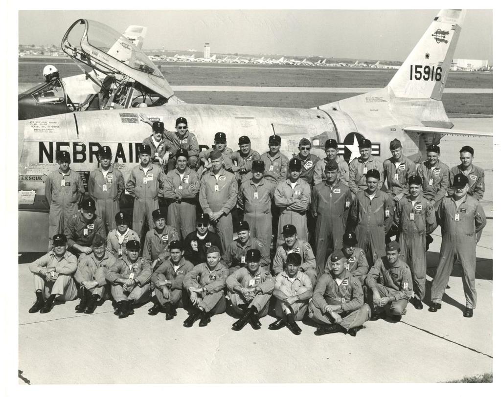 markings as the F-86Ds, however, the NEBR ANG on the rear fuselage was replaced by NEBR AIR GUARD markings painted in black under the cockpit.