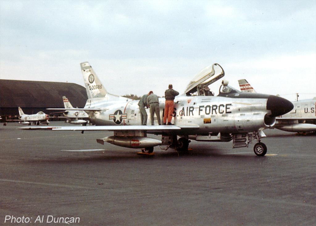 F-86L 53-0586 of the 173rd FIS on display at Barnes Air National Guard Base in October 1963.