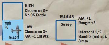 7.4.5 Fighter Escort/Sweep If a Fighter Group goes on a mission, the Fighter Group can escort the Bombers (High Escort or Low Escort) or Sweep (1944+) ahead of the Bombers.