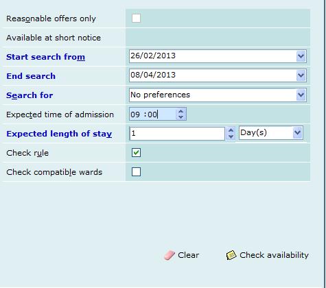 58. Click on Check Availability 59. Search results are now displayed showing all available bookings for the ward.