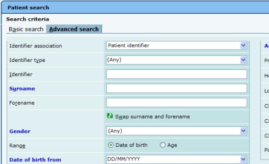 In the Search criteria search for the patient using the Trust search protocol