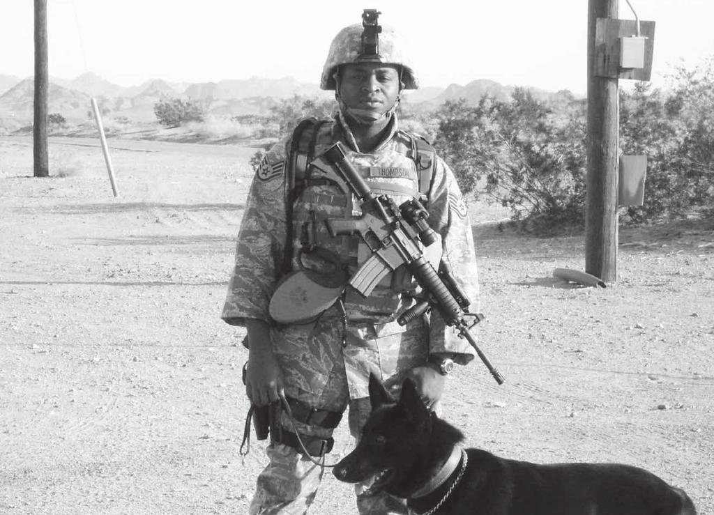 Wingmen, leader, warrior. Technical Sergeant Kerry Thompson and Military Working Dog (MWD) Bleck proved invaluable on three separate occasions while deployed to Afghanistan.